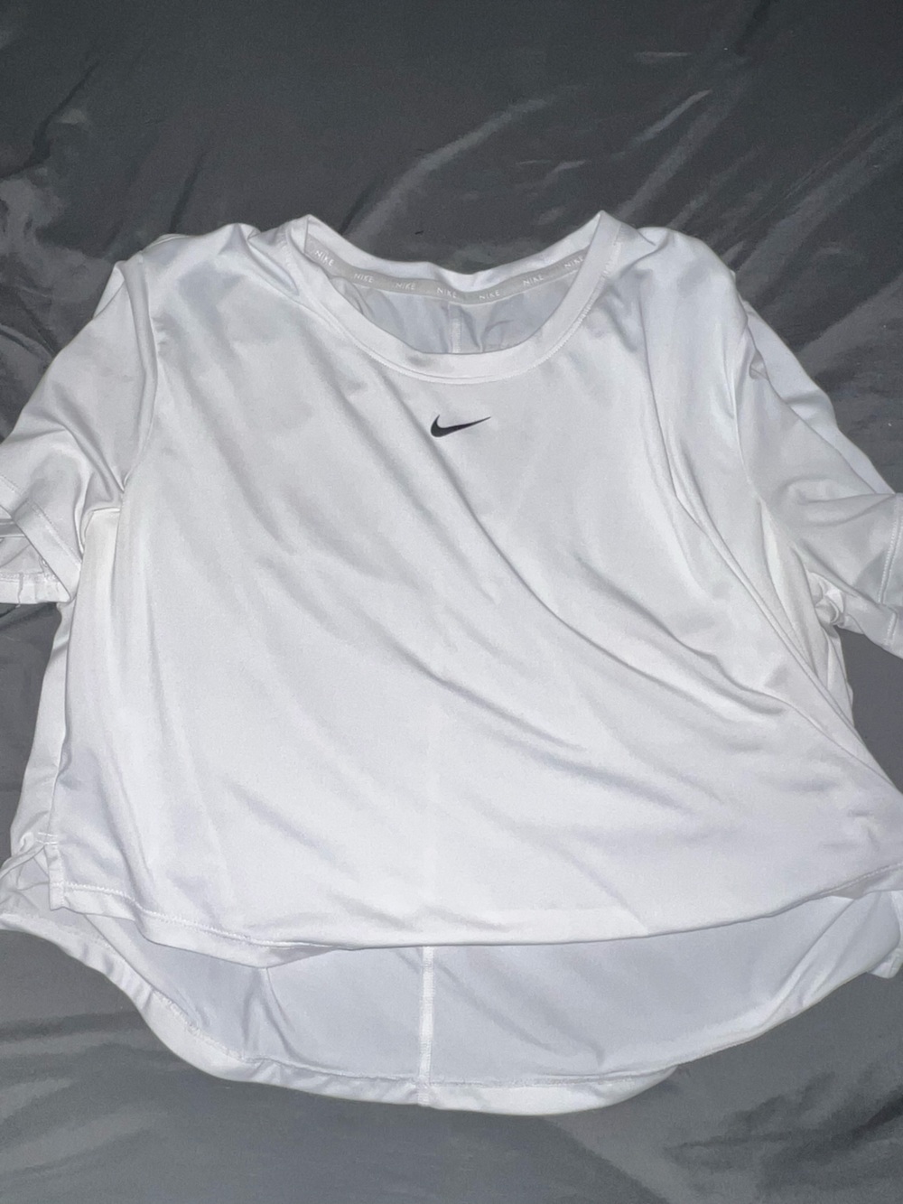 Nike White Short Sleeve Performance Cropped Tee with Black Swoosh